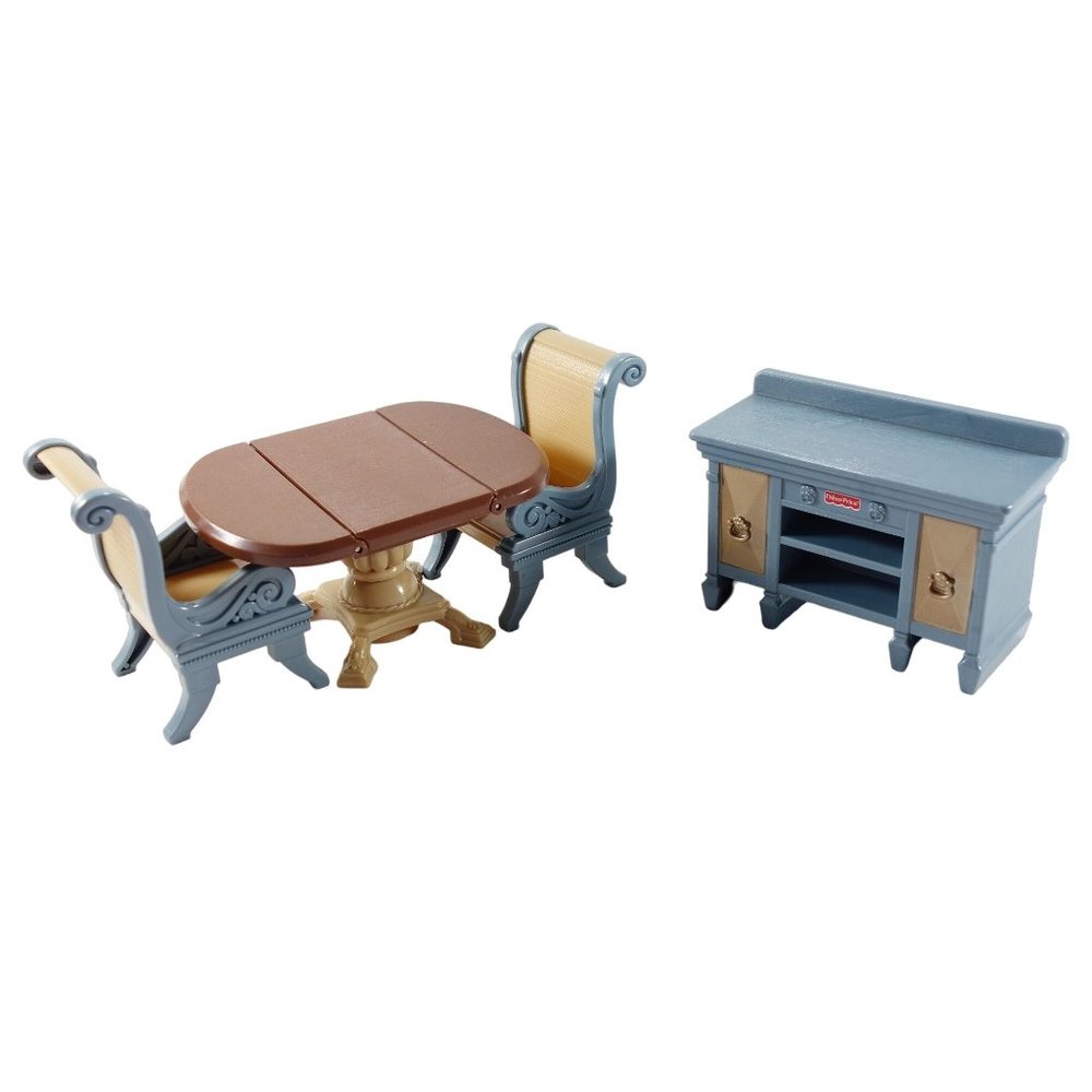 Fisher Price Loving Family Dollhouse Dining Room Drop Leaf Table Chairs & Buffet